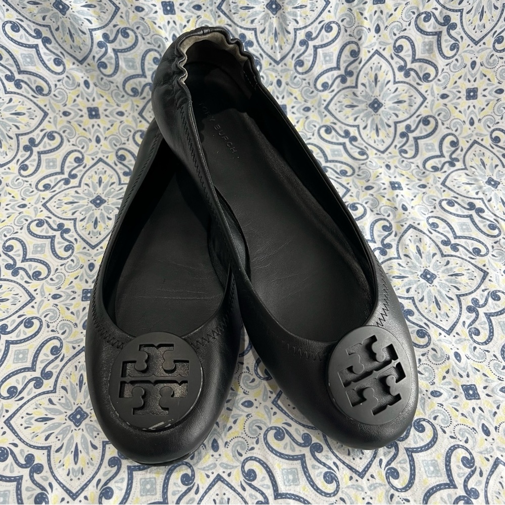 Tory Burch Black Leather Ballet Flats